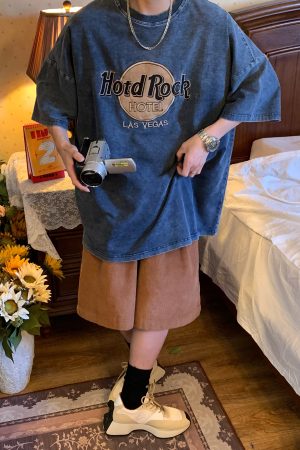 Vintage Denim Rock Style Loose Short Sleeve T-Shirt for Summer 2024 - Handmade Wash-Worn Casual Look