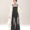 Vintage Distressed Denim Overalls for Women, Loose Wide-Leg Straight Jumpsuit, Spring Summer 2025, Retro 90s Style