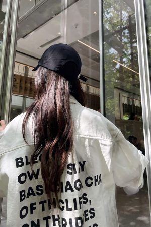 Vintage Distressed Letter Print Long Sleeve Frayed Shirt - Unisex Relaxed Fit Streetwear Jacket