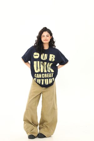 Vintage Distressed Letter Print Short Sleeve T-Shirt for Women, Trendy Loose Fit American Style, Versatile Casual Couple Top