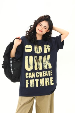 Vintage Distressed Letter Print Short Sleeve T-Shirt for Women, Trendy Loose Fit American Style, Versatile Casual Couple Top