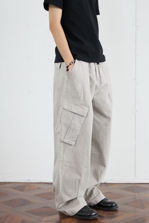 Vintage Distressed Loose-Fit Work Pants for Men - Wide Straight-Leg Trousers in American Casual Style