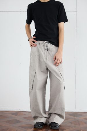 Vintage Distressed Loose-Fit Work Pants for Men - Wide Straight-Leg Trousers in American Casual Style