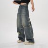 Vintage Distressed Ripped Jeans for Women - Loose Straight Leg Flared Pants, Casual 90s American Style