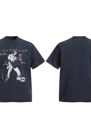 Vintage Distressed Short-Sleeve T-Shirt for Men & Women - Casual Hip-Hop Street Style Tee, Retro American Aesthetic