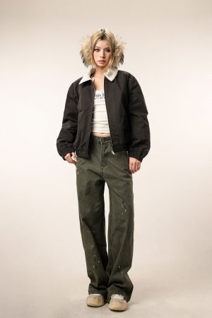 Vintage Distressed Straight Leg Work Pants for Women - Flared Casual Slim Fit Trousers for Men - Retro Beer Captain Style