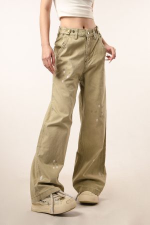 Vintage Distressed Straight Leg Work Pants for Women - Flared Casual Slim Fit Trousers for Men - Retro Beer Captain Style