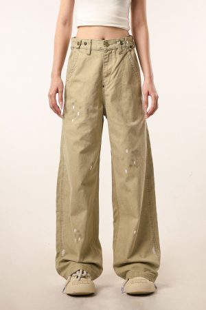 Vintage Distressed Straight Leg Work Pants for Women - Flared Casual Slim Fit Trousers for Men - Retro Beer Captain Style