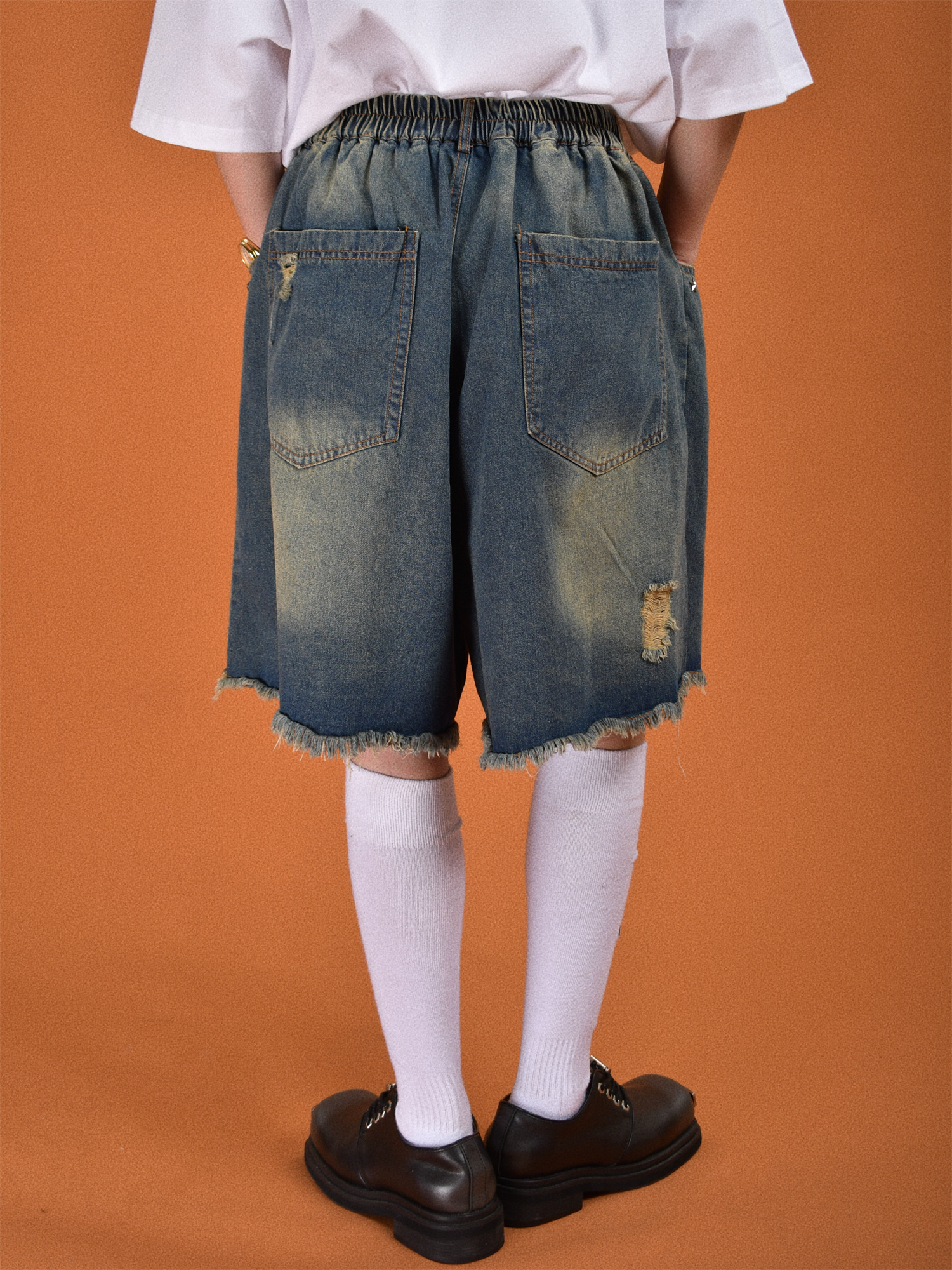 Vintage Distressed Wash Five-Point Shorts for Men - Trendy Summer Thin Straight Leg Jeans with Cat Scratch Hole Design Vintage Distressed Wash Five-Point Shorts for Men - Trendy Summer Thin Straight Leg Jeans with Cat Scratch Hole Design