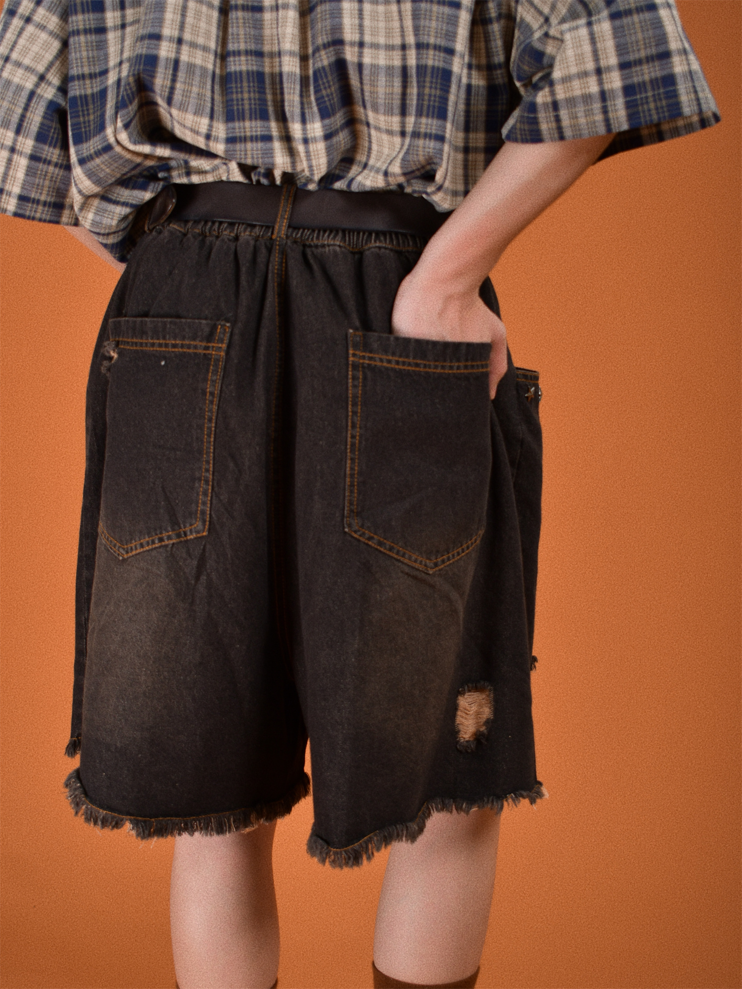 Vintage Distressed Wash Five-Point Shorts for Men - Trendy Summer Thin Straight Leg Jeans with Cat Scratch Hole Design Vintage Distressed Wash Five-Point Shorts for Men - Trendy Summer Thin Straight Leg Jeans with Cat Scratch Hole Design