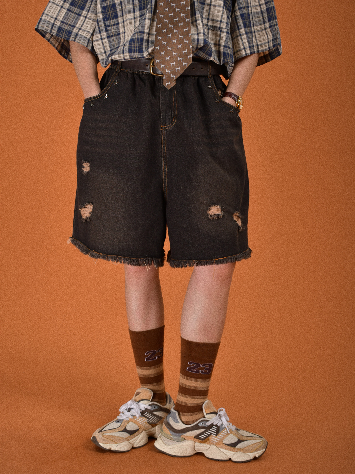 Vintage Distressed Wash Five-Point Shorts for Men - Trendy Summer Thin Straight Leg Jeans with Cat Scratch Hole Design Vintage Distressed Wash Five-Point Shorts for Men - Trendy Summer Thin Straight Leg Jeans with Cat Scratch Hole Design