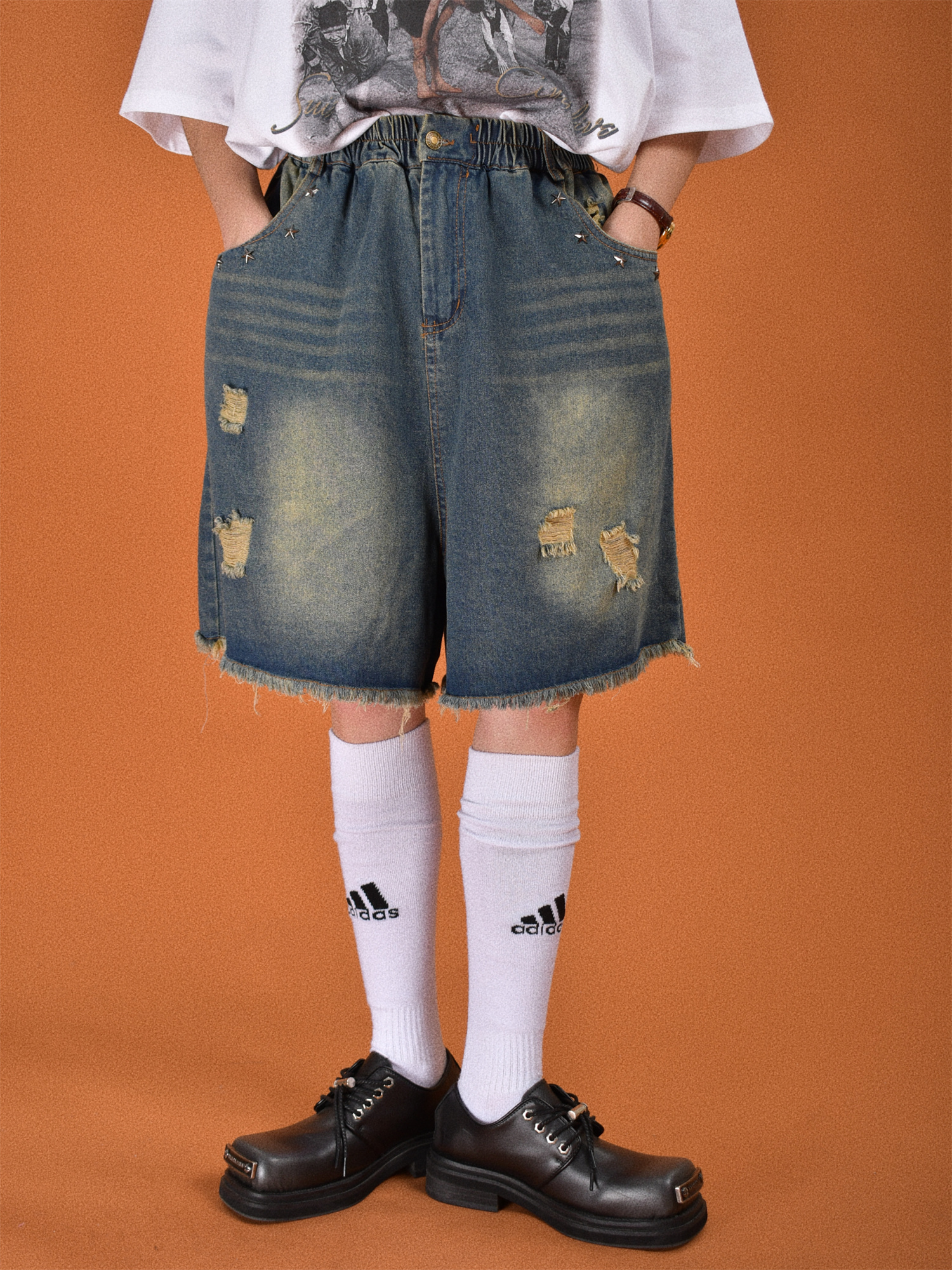 Vintage Distressed Wash Five-Point Shorts for Men - Trendy Summer Thin Straight Leg Jeans with Cat Scratch Hole Design Vintage Distressed Wash Five-Point Shorts for Men - Trendy Summer Thin Straight Leg Jeans with Cat Scratch Hole Design