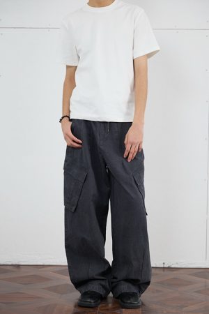 Vintage Distressed Wide-Leg Trousers for Men - 2025 Curved Knife Casual Pants, Loose Heavyweight Workwear Style