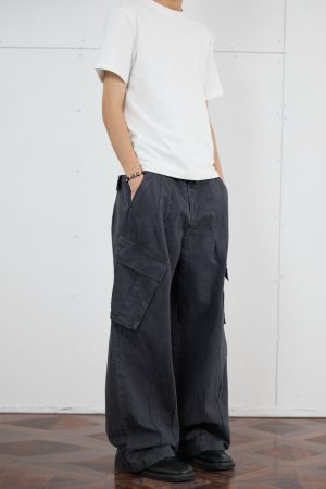 Vintage Distressed Wide-Leg Trousers for Men - 2025 Curved Knife Casual Pants, Loose Heavyweight Workwear Style