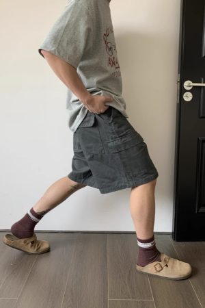 Vintage Distressed Work Shorts with Large Pockets for Men and Women - Summer High Street Casual Five-Point Versatile Style