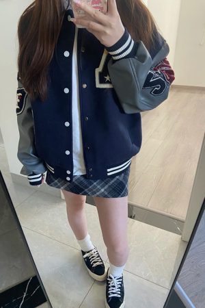 Vintage Embroidered Baseball Jacket for Women - American High Street Style, College Trend, Spring Autumn Collection, Leather Feel