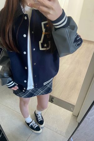 Vintage Embroidered Baseball Jacket for Women - American High Street Style, College Trend, Spring Autumn Collection, Leather Feel