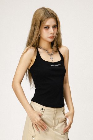 Vintage Embroidered Beer Team Captain Black Tank Top for Women - Casual Summer Hot Girl Style