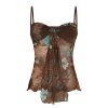 Vintage Ethnic Style Totem Mesh Camisole with Twisted Knot, Flowing Straps, and Low Neckline - Retro Fitted Waist Vest for Y2K Fashion