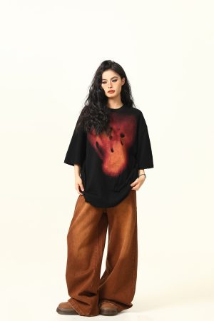 Vintage Fireworks Print Short Sleeve T-Shirt for Men and Women, Loose Fit Unisex Top, Retro American Style