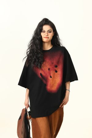 Vintage Fireworks Print Short Sleeve T-Shirt for Men and Women, Loose Fit Unisex Top, Retro American Style