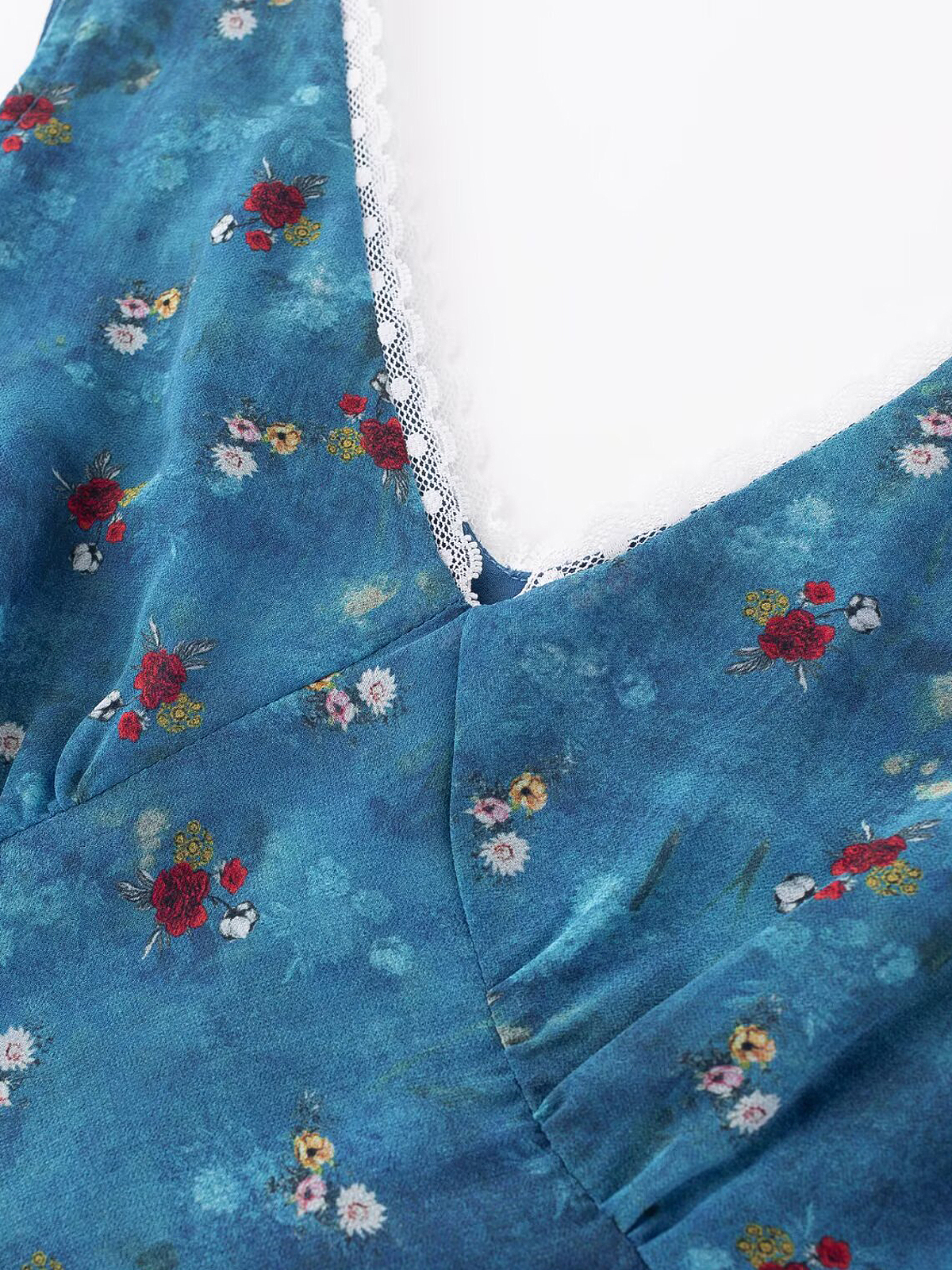 Vintage Floral Blue Dress for Women - Waist-Defined Summer Vacation Style - 2025 French Inspired Long Dress Vintage Floral Blue Dress for Women - Waist-Defined Summer Vacation Style - 2025 French Inspired Long Dress