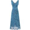 Vintage Floral Blue Dress for Women - Waist-Defined Summer Vacation Style - 2025 French Inspired Long Dress