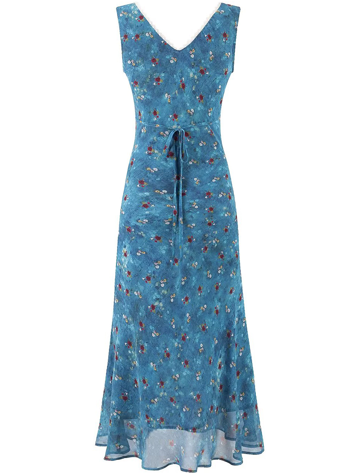 Vintage Floral Blue Dress for Women - Waist-Defined Summer Vacation Style - 2025 French Inspired Long Dress Vintage Floral Blue Dress for Women - Waist-Defined Summer Vacation Style - 2025 French Inspired Long Dress