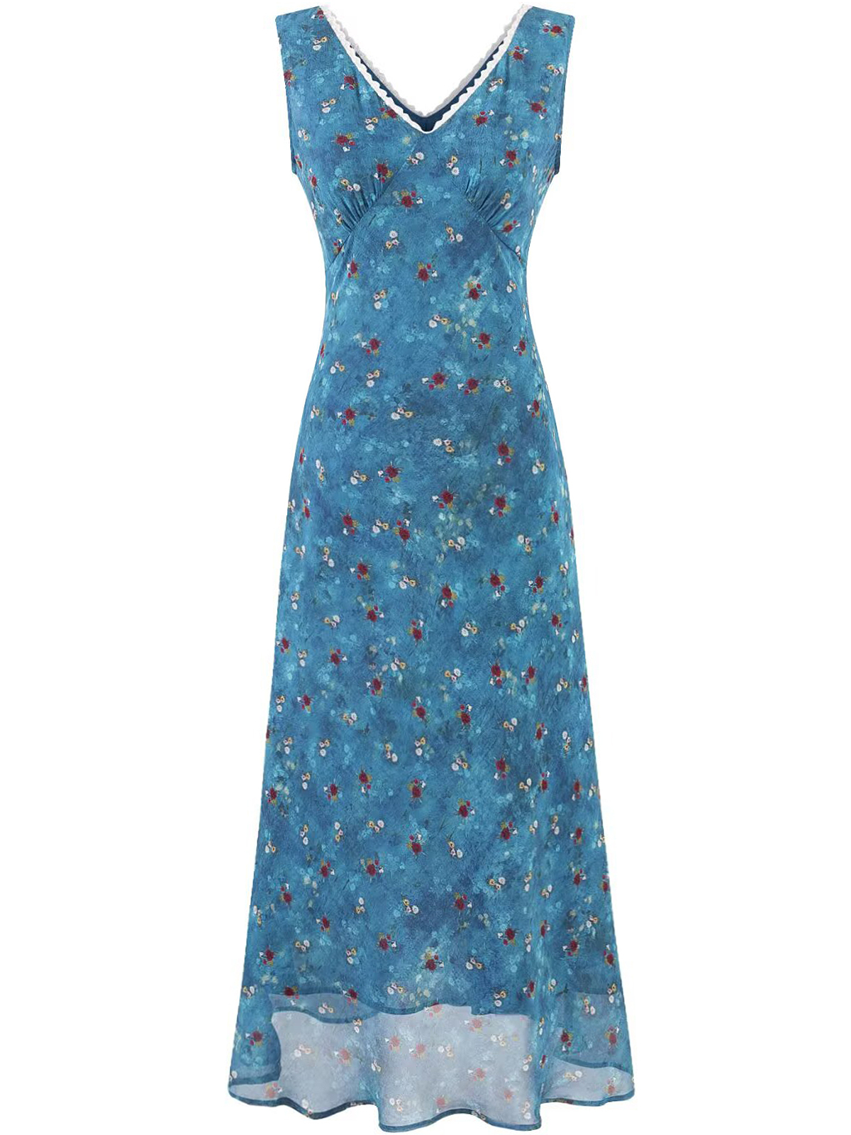 Vintage Floral Blue Dress for Women - Waist-Defined Summer Vacation Style - 2025 French Inspired Long Dress Vintage Floral Blue Dress for Women - Waist-Defined Summer Vacation Style - 2025 French Inspired Long Dress