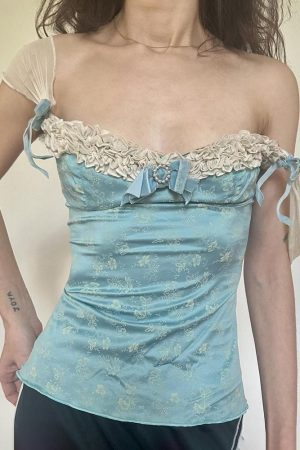 Vintage Floral Butterfly Strap Lace Trim Vest Camisole - Women's Backless Summer Top in French Style