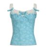 Vintage Floral Butterfly Strap Lace Trim Vest Camisole - Women's Backless Summer Top in French Style