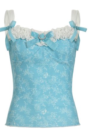 Vintage Floral Butterfly Strap Lace Trim Vest Camisole - Women's Backless Summer Top in French Style