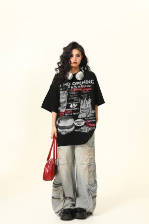 Vintage Floral Gray American Retro Short-Sleeve T-Shirt for Men and Women, Hand-Drawn Print, Y2K Style, Casual Fashion Tee