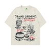 Vintage Floral Gray American Retro Short-Sleeve T-Shirt for Men and Women, Hand-Drawn Print, Y2K Style, Casual Fashion Tee