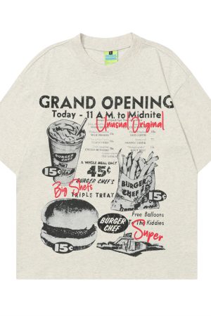 Vintage Floral Gray American Retro Short-Sleeve T-Shirt for Men and Women, Hand-Drawn Print, Y2K Style, Casual Fashion Tee