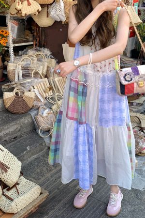 Vintage Floral Linen Short Sleeve Dress for Women - Retro Summer Vacation Tank Dress, Boho Chic Style