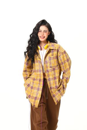 Vintage Floral Long Sleeve Shirt for Women - 2025 Autumn American Style - High-Quality Yellow Top, Perfect for Y2K and 90s Fashion