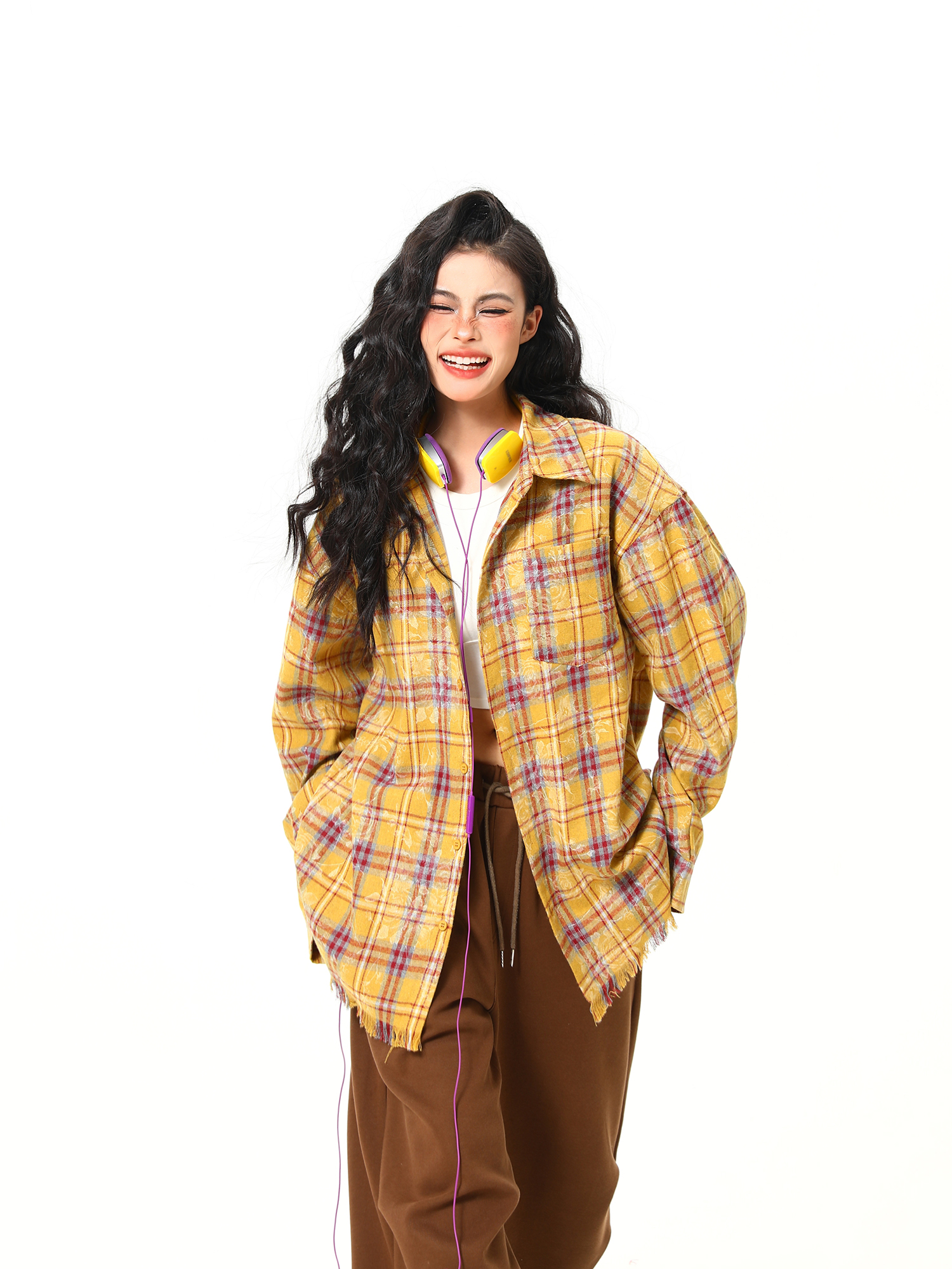 Vintage Floral Long Sleeve Shirt for Women - 2025 Autumn American Style - High-Quality Yellow Top, Perfect for Y2K and 90s Fashion Vintage Floral Long Sleeve Shirt for Women - 2025 Autumn American Style - High-Quality Yellow Top, Perfect for Y2K and 90s Fashion