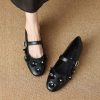 Vintage Floral Mary Jane Round-Toe Leather Flats for Women - Versatile Shallow Mouth Shoes in Italian Style, Perfect for Y2K Fashion