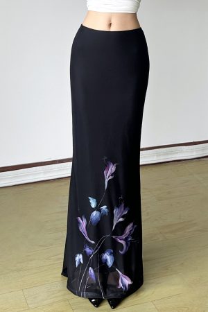 Vintage Floral Print Half-Length Skirt - Women's Low-Waist Straight Fishtail Skirt in Chinese Style, Perfect for Y2K and Retro Looks