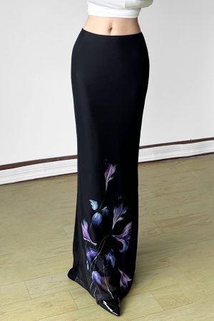 Vintage Floral Print Half-Length Skirt - Women's Low-Waist Straight Fishtail Skirt in Chinese Style, Perfect for Y2K and Retro Looks