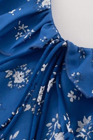 Vintage Floral Ruffle Tie V-Neck Long Dress - Slim Fit Summer Vacation Style 2025 Women's Fashion