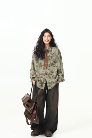 Vintage Floral Short Sleeve Shirt for Women - Retro American Style, Loose Fit, Trendy Summer Top, 90s Inspired Fashion