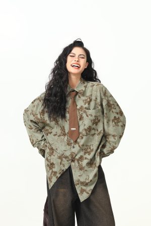 Vintage Floral Short Sleeve Shirt for Women - Retro American Style, Loose Fit, Trendy Summer Top, 90s Inspired Fashion