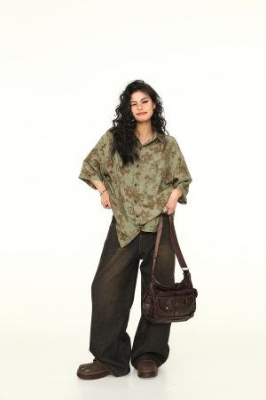 Vintage Floral Short Sleeve Shirt for Women - Retro American Style, Loose Fit, Trendy Summer Top, 90s Inspired Fashion