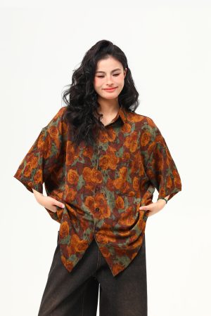 Vintage Floral Short Sleeve Shirt for Women - Retro Loose Fit Summer Top, Trendy Personality Style, 90s Inspired Fashion