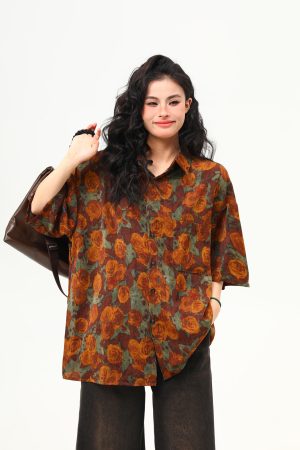 Vintage Floral Short Sleeve Shirt for Women - Retro Loose Fit Summer Top, Trendy Personality Style, 90s Inspired Fashion