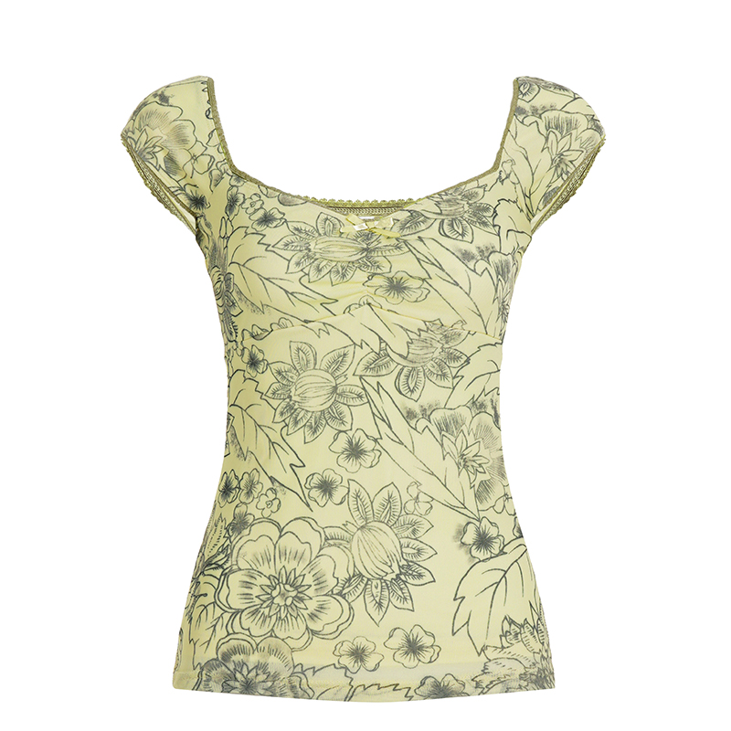 Vintage Floral Vest for Women - Retro Charm Backless Mesh Spaghetti Straps with Low Square Neck - Summer 90s Style Vintage Floral Vest for Women - Retro Charm Backless Mesh Spaghetti Straps with Low Square Neck - Summer 90s Style