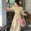 Vintage French Floral Square Neck Big Hem Dress for Women - Summer Loose Princess Sleeve Long Dress - 90s Y2K Style