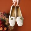 Vintage French Genuine Leather Chunky Heel Loafers for Women with Metal Buckle - Spring & Autumn Commuting Shoes